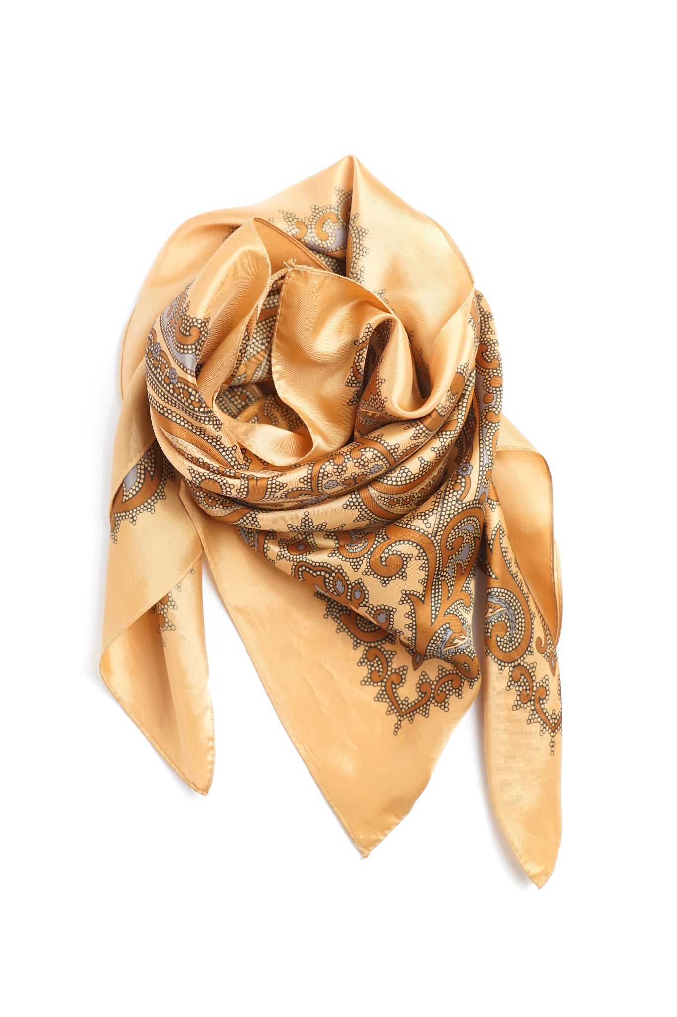 Vintage Brown Paisley Printed Silk Scarf