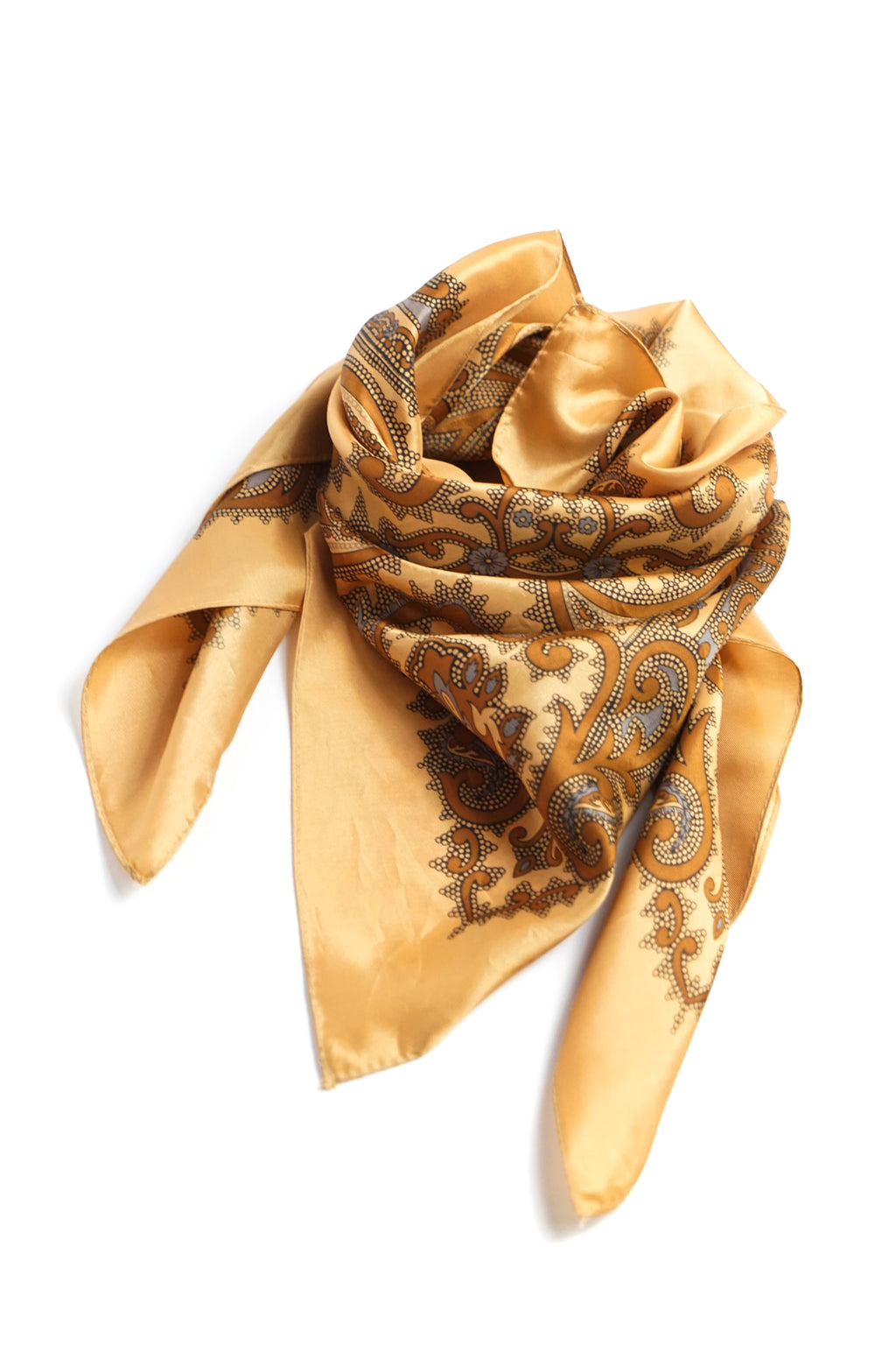 Vintage Brown Paisley Printed Silk Scarf