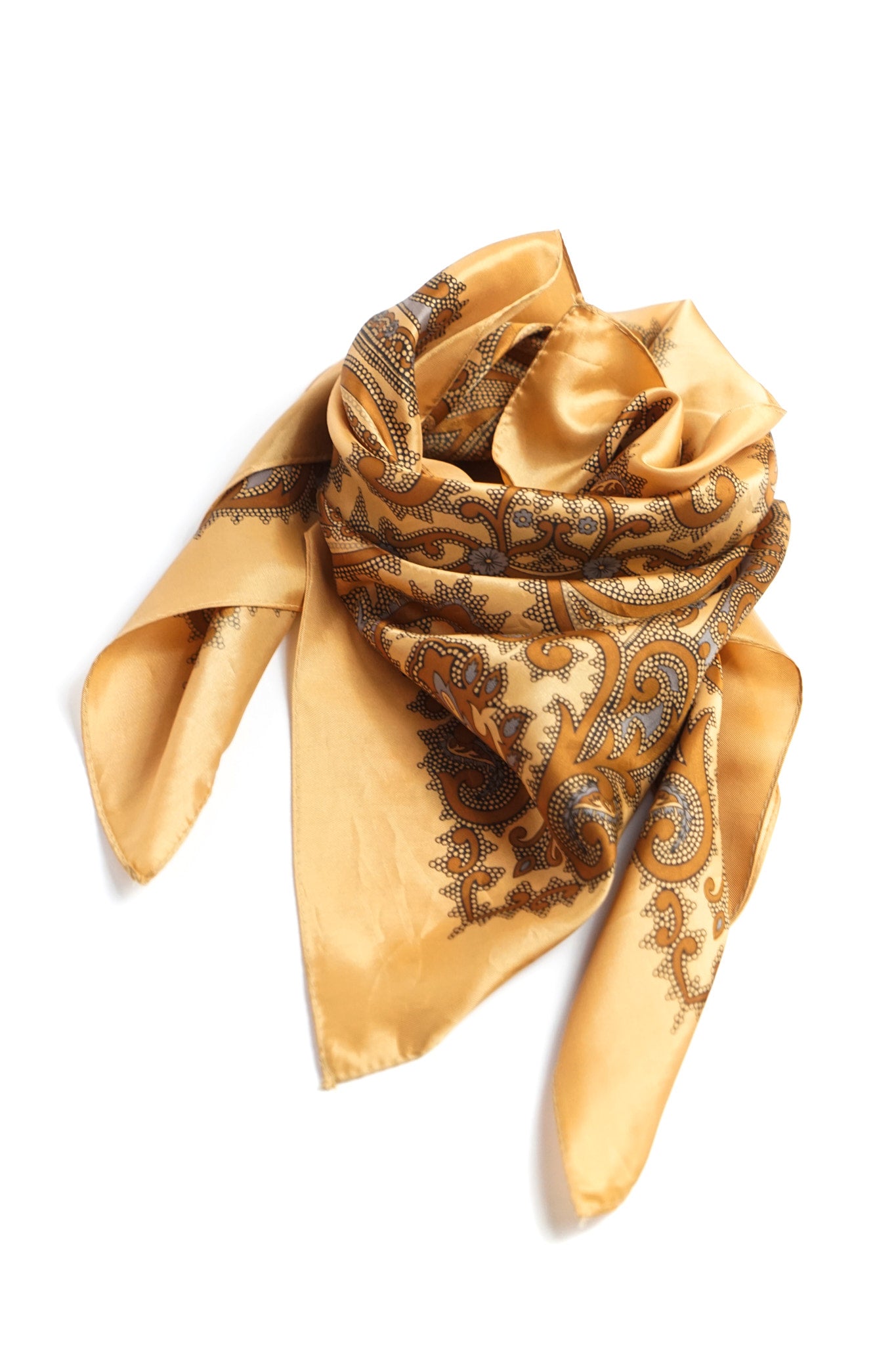 Vintage Brown Paisley Printed Silk Scarf