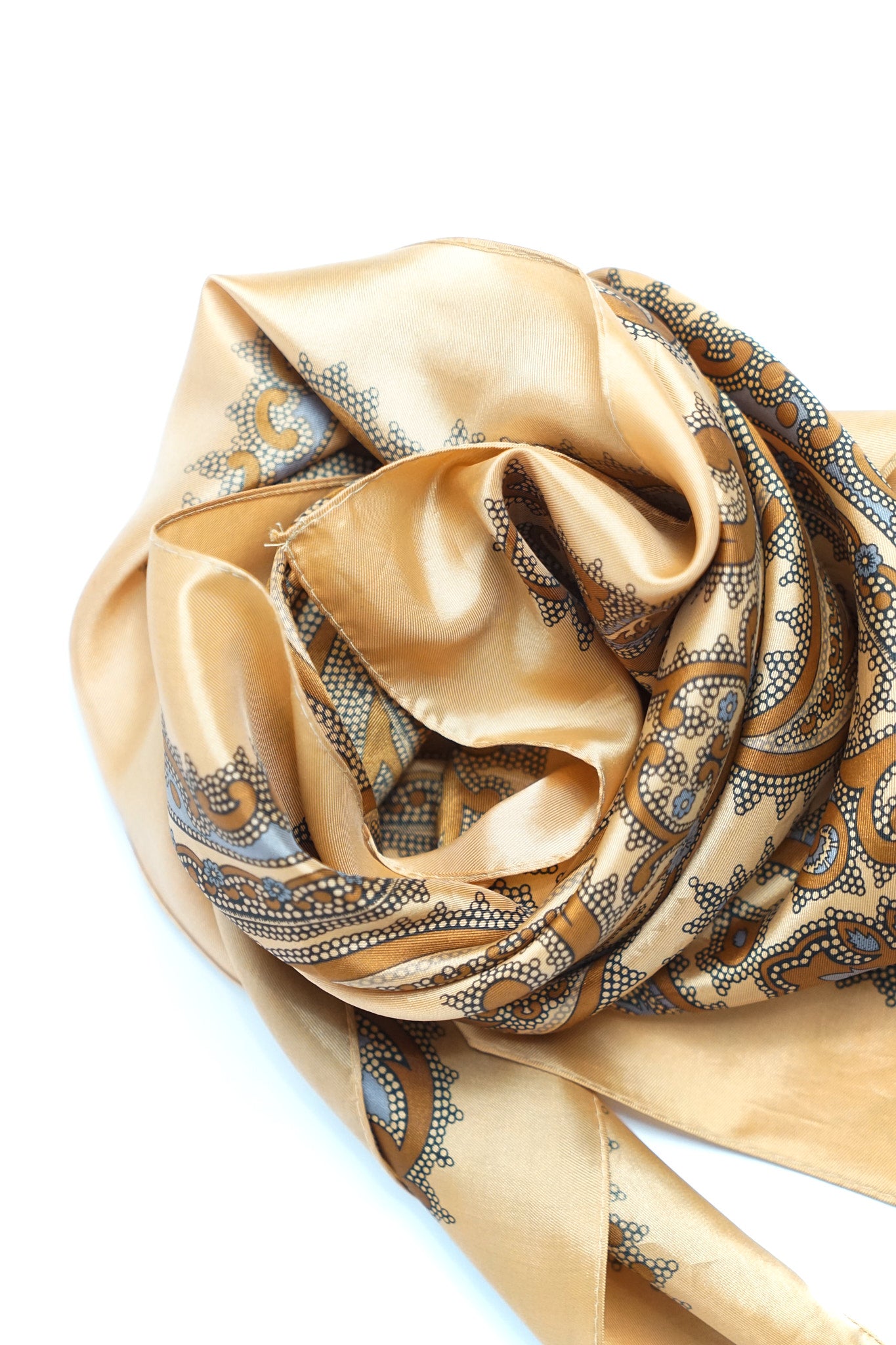 Vintage Brown Paisley Printed Silk Scarf