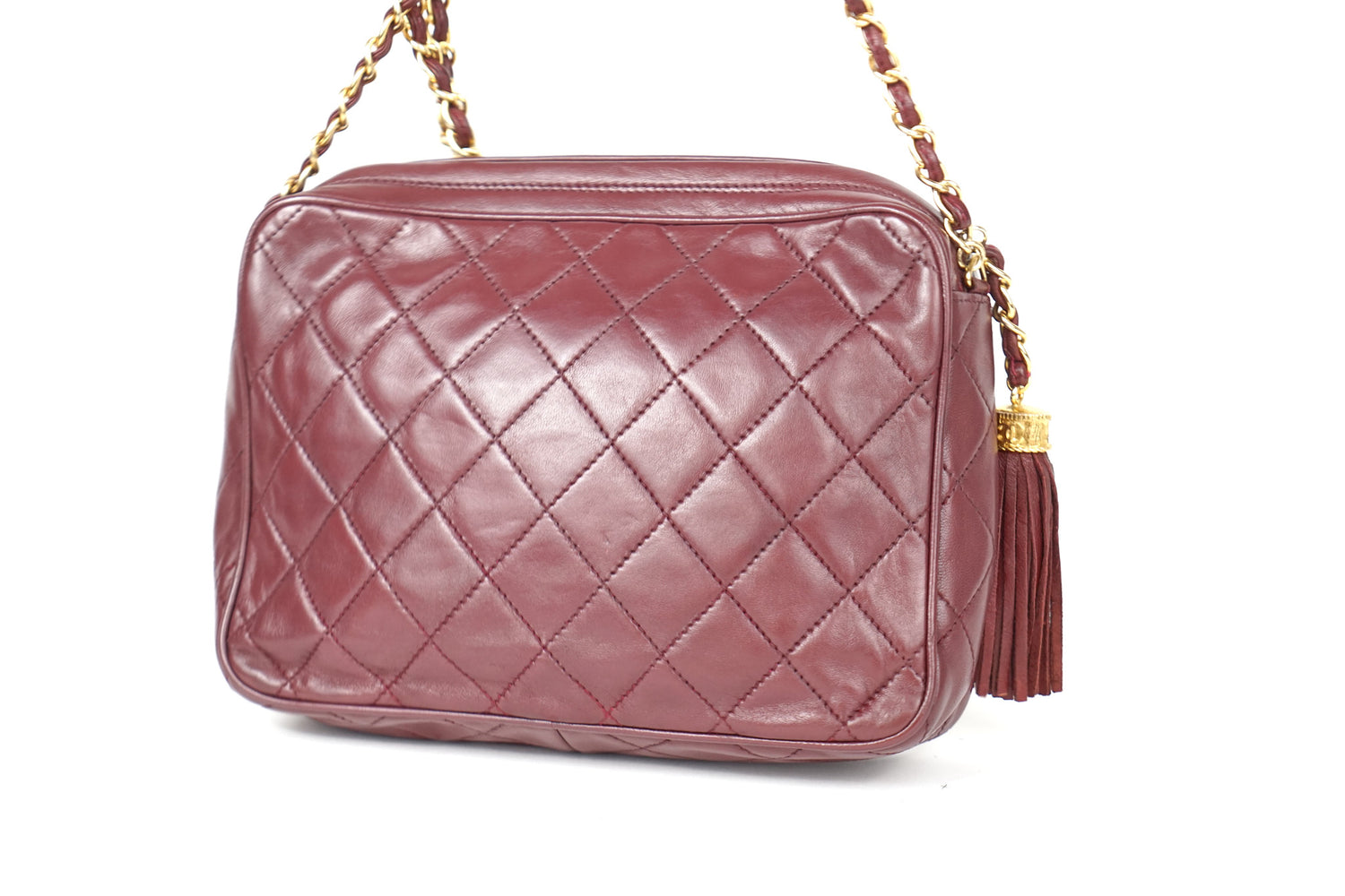 Chanel CC Lambkin Maroon Camera Bag with Tassel 90’s