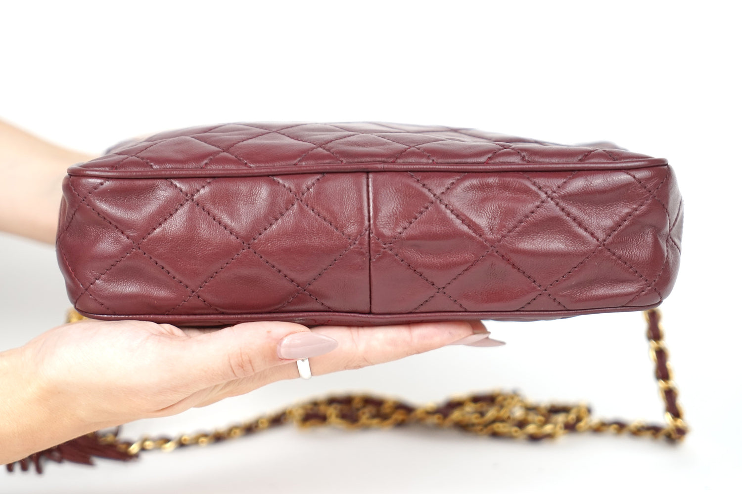 Chanel CC Lambkin Maroon Camera Bag with Tassel 90’s