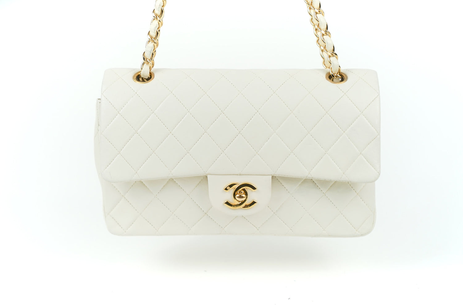 Chanel White Lambskin 24K Hardware Double Flap Bag