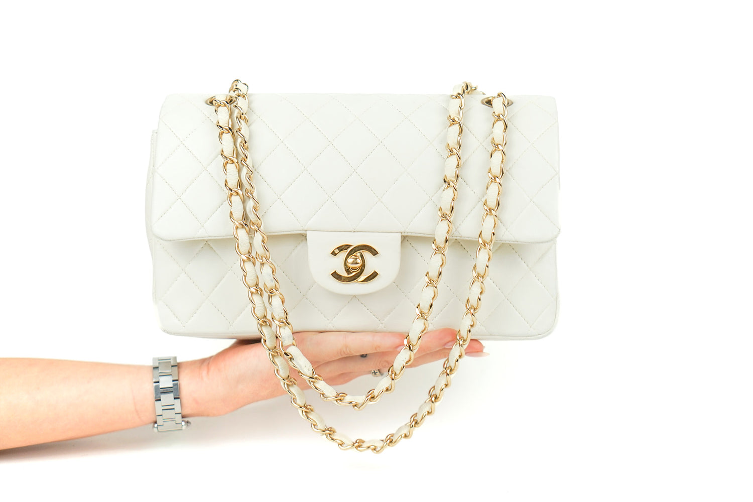 Chanel White Lambskin 24K Hardware Double Flap Bag