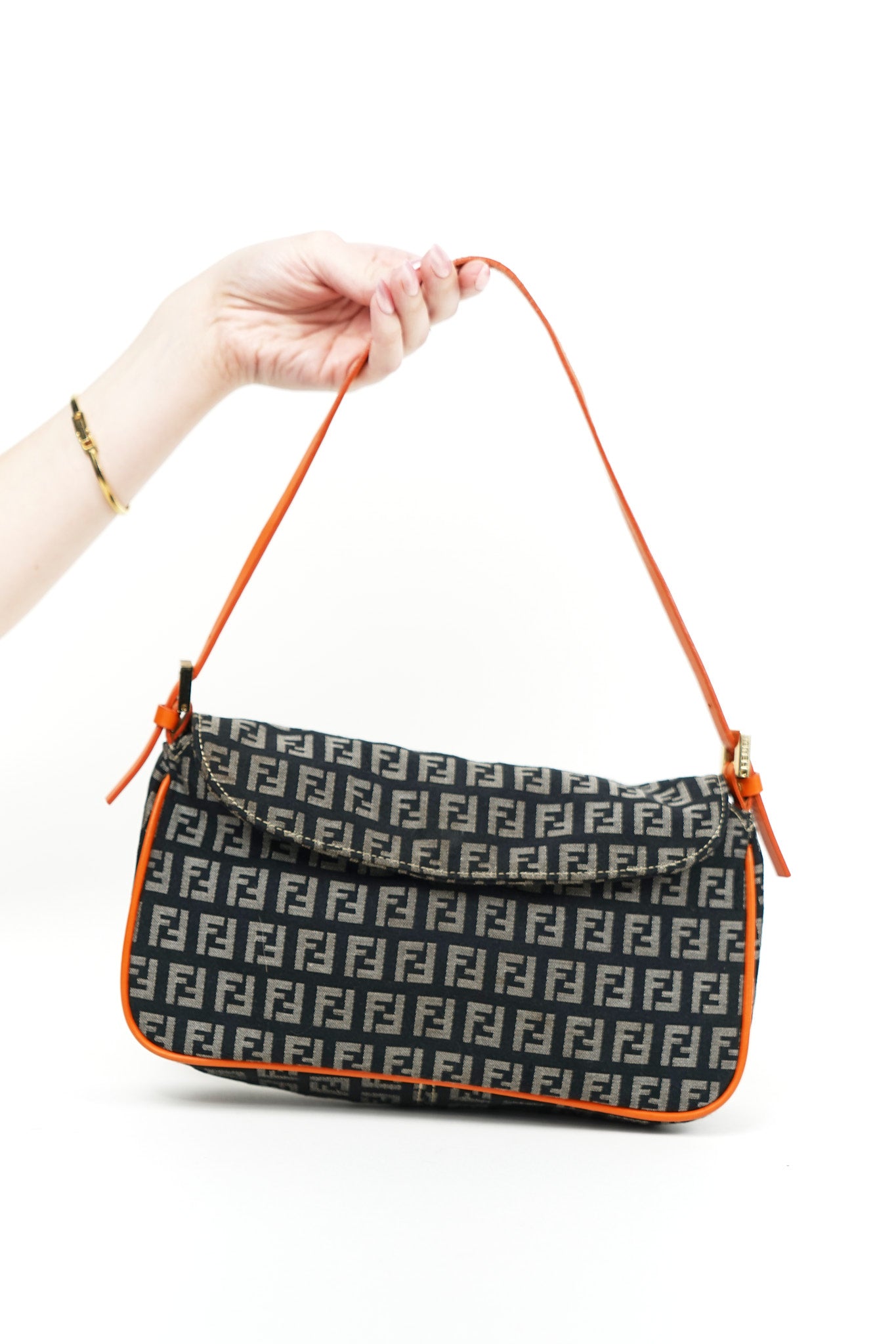 Fendi Zucchino Black and Orange Shoulder Bag