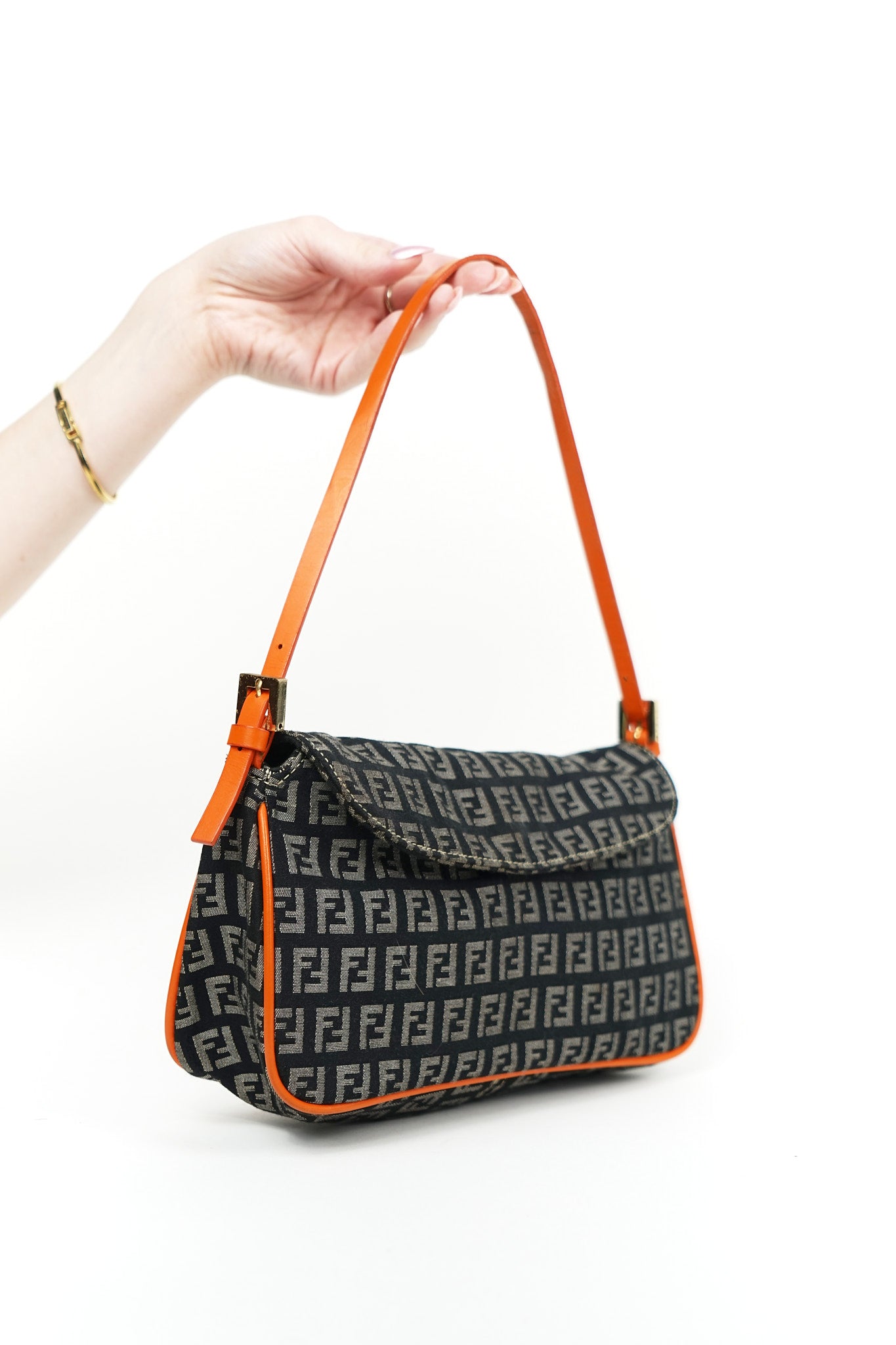 Fendi Zucchino Black and Orange Shoulder Bag