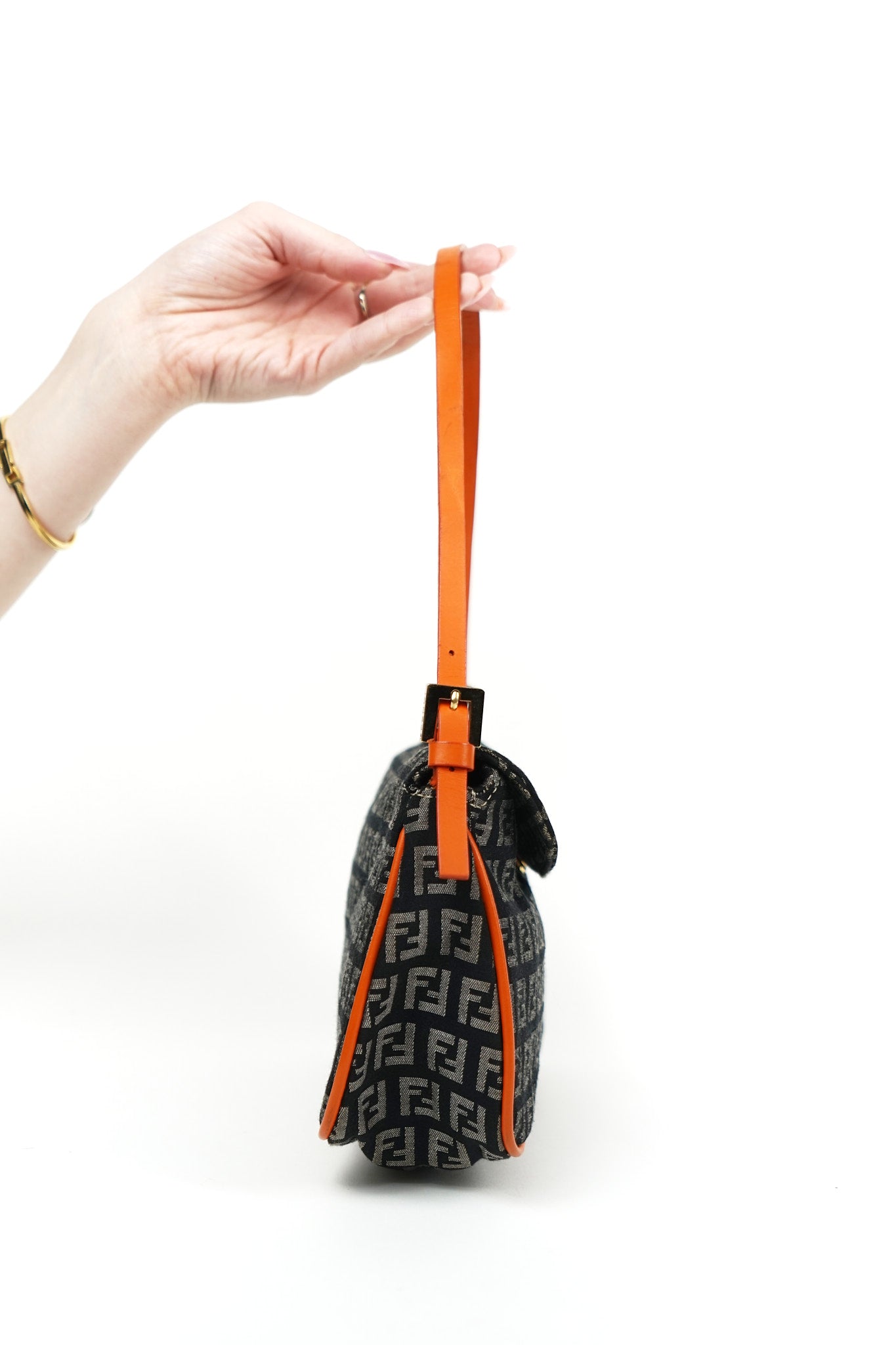 Fendi Zucchino Black and Orange Shoulder Bag