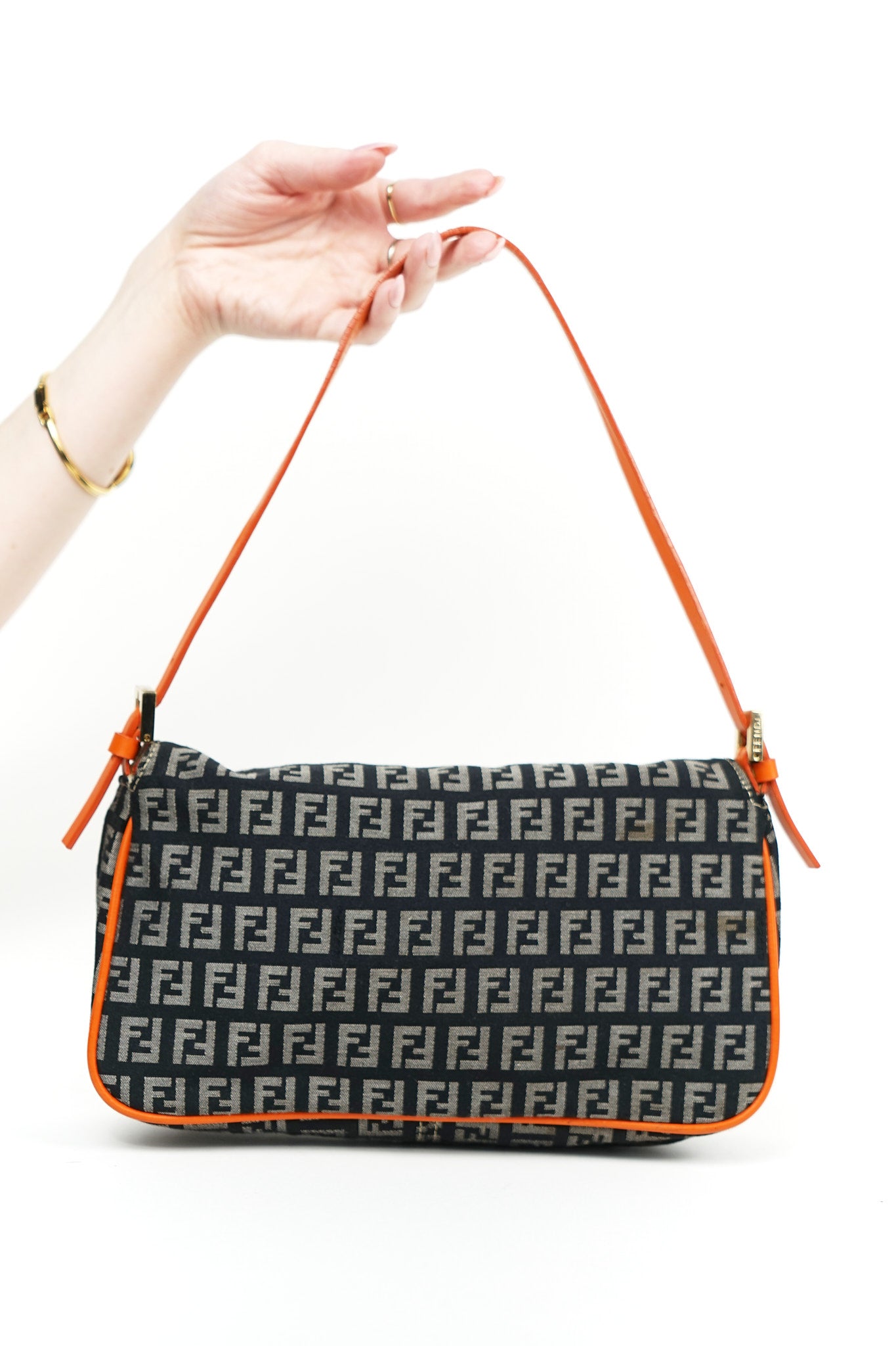 Fendi Zucchino Black and Orange Shoulder Bag