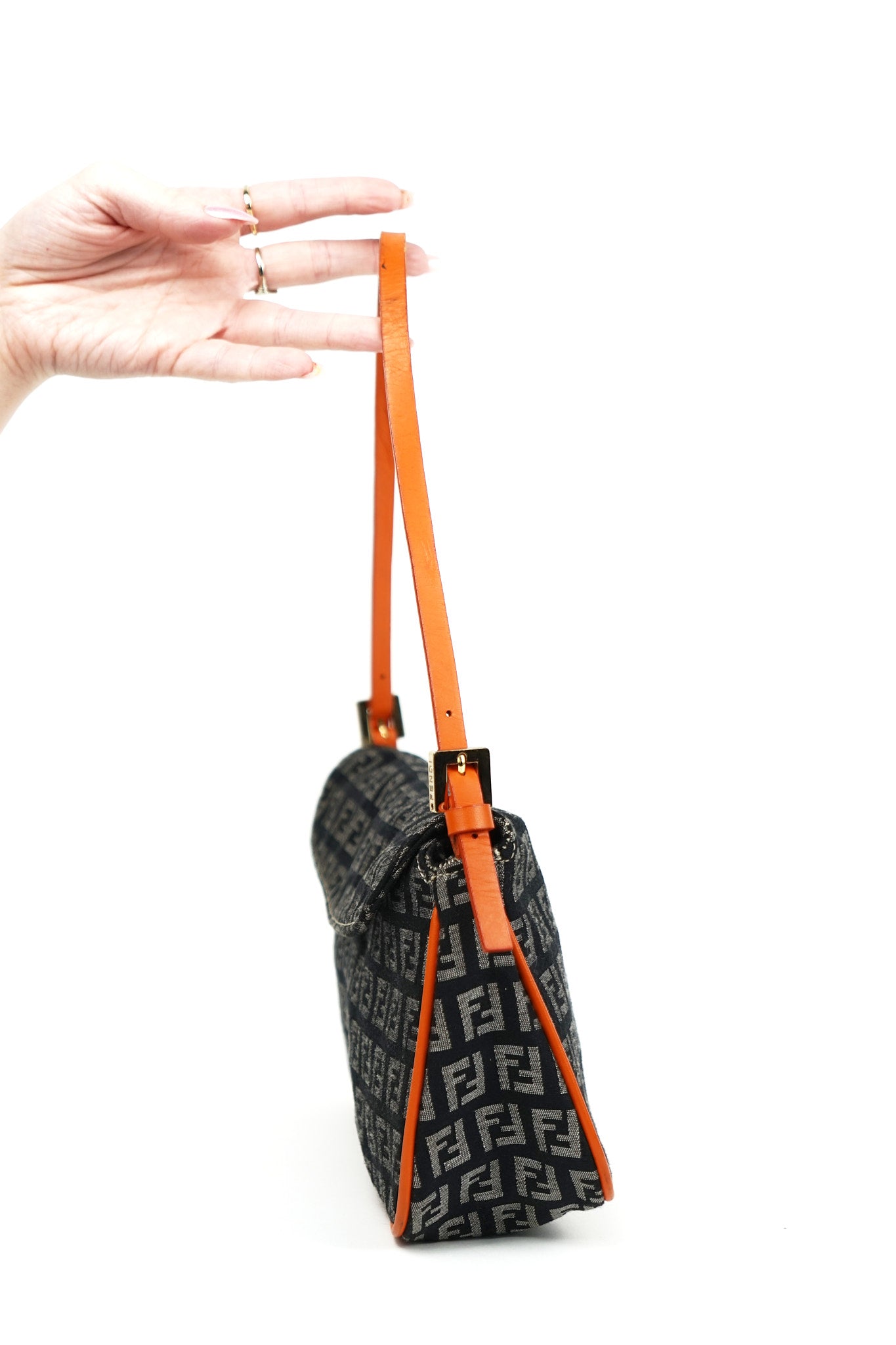 Fendi Zucchino Black and Orange Shoulder Bag