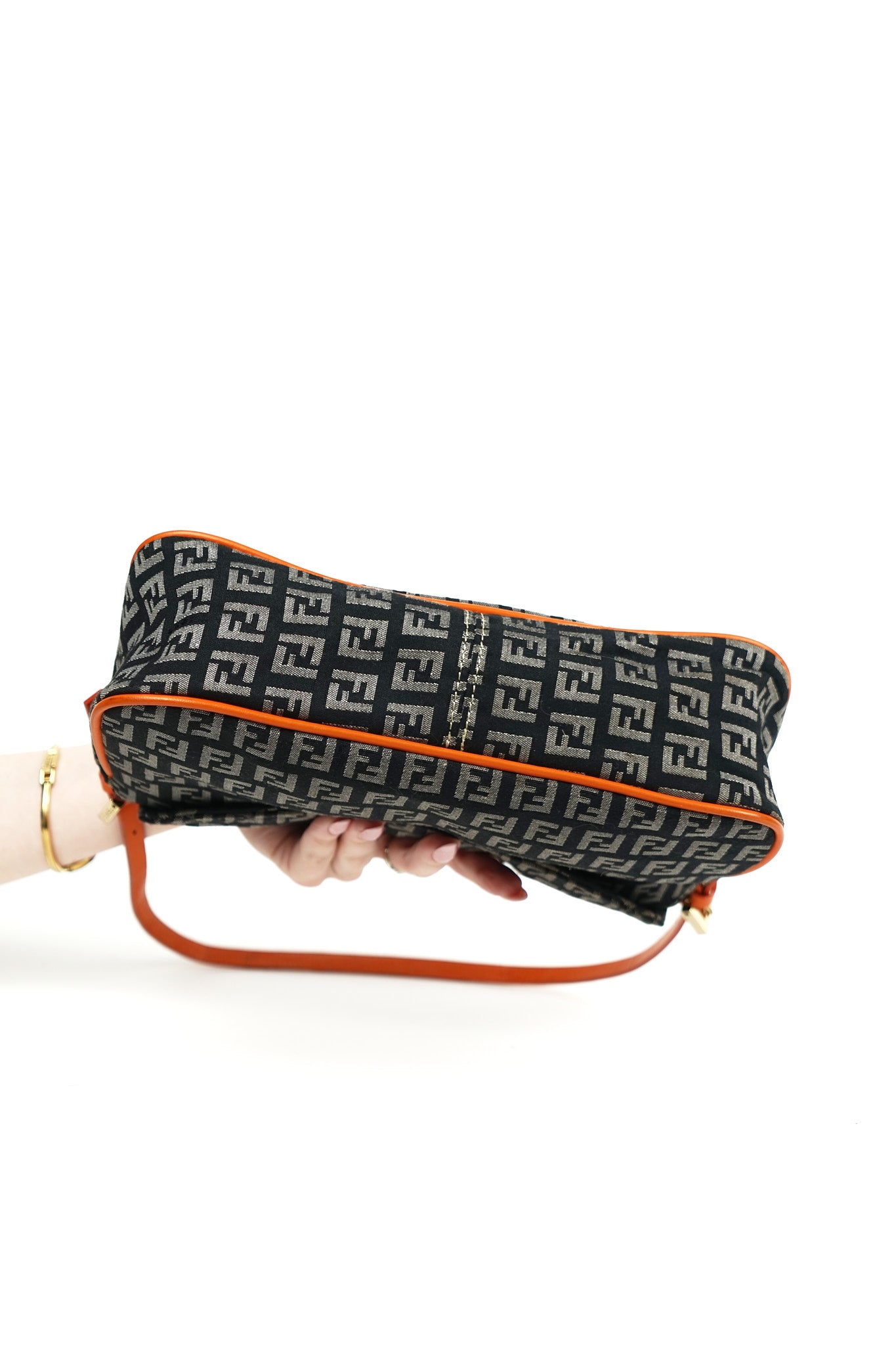 Fendi Zucchino Black and Orange Shoulder Bag