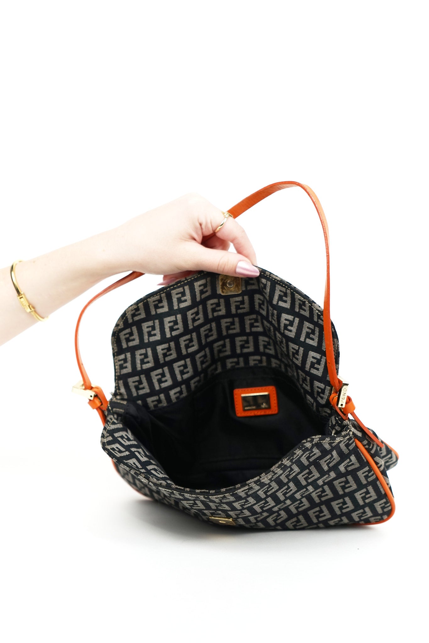 Fendi Zucchino Black and Orange Shoulder Bag