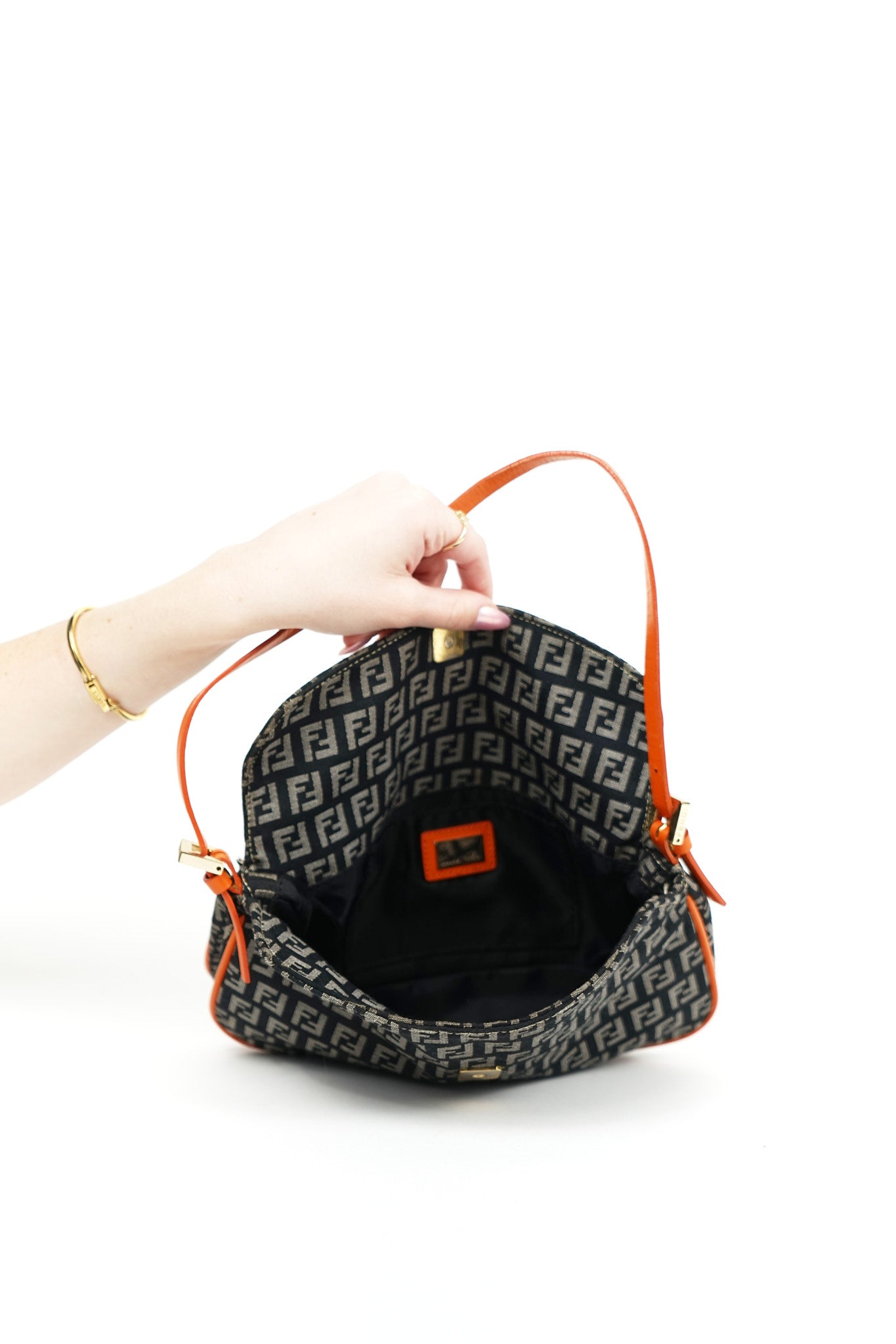 Fendi Zucchino Black and Orange Shoulder Bag