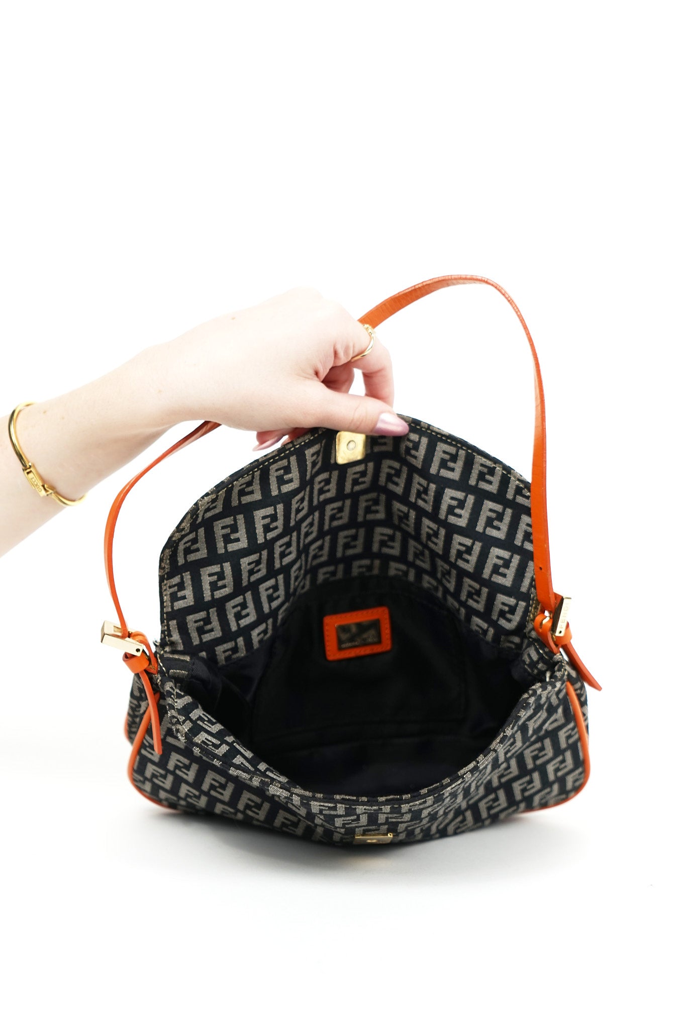 Fendi Zucchino Black and Orange Shoulder Bag