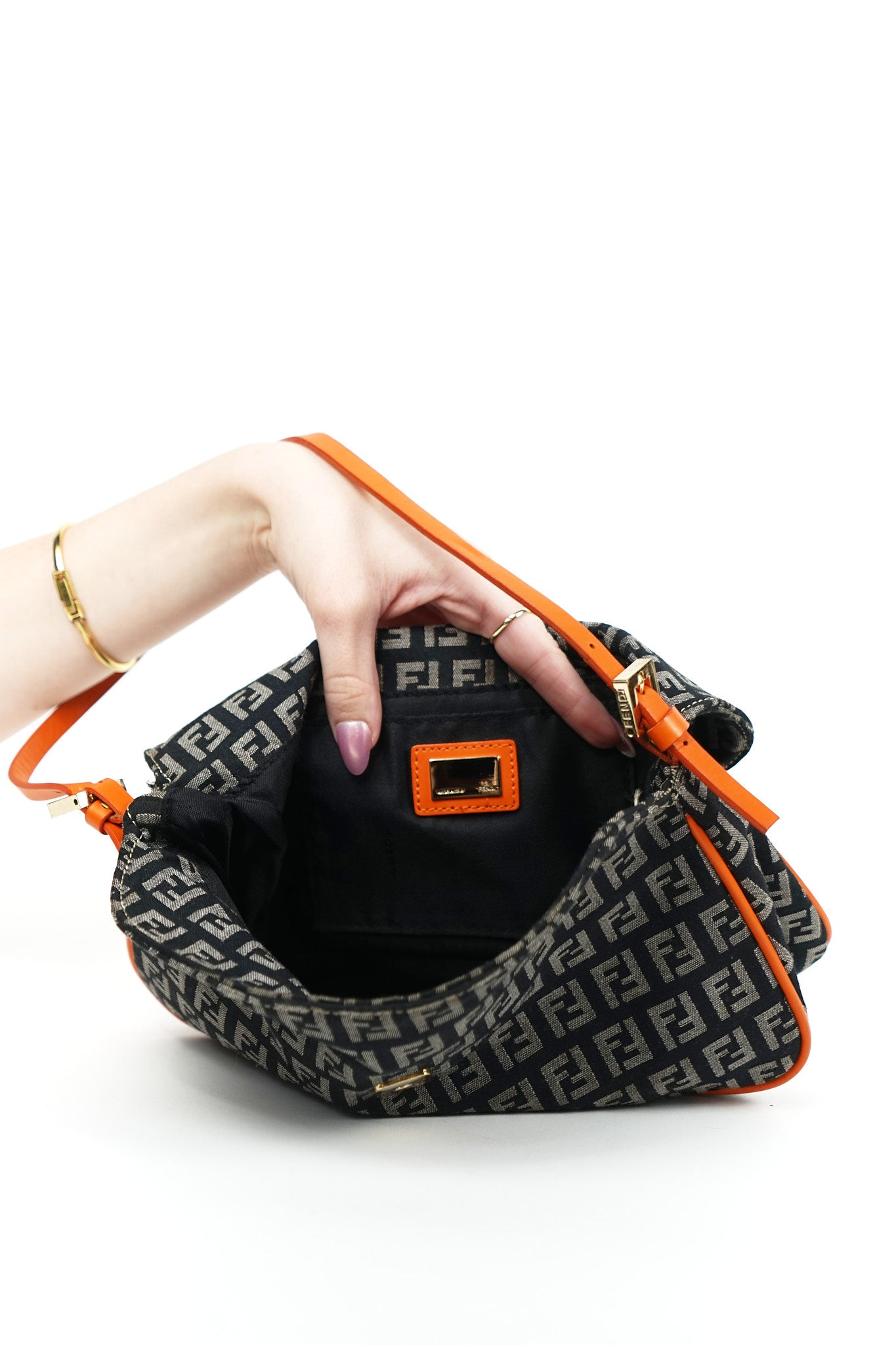 Fendi Zucchino Black and Orange Shoulder Bag