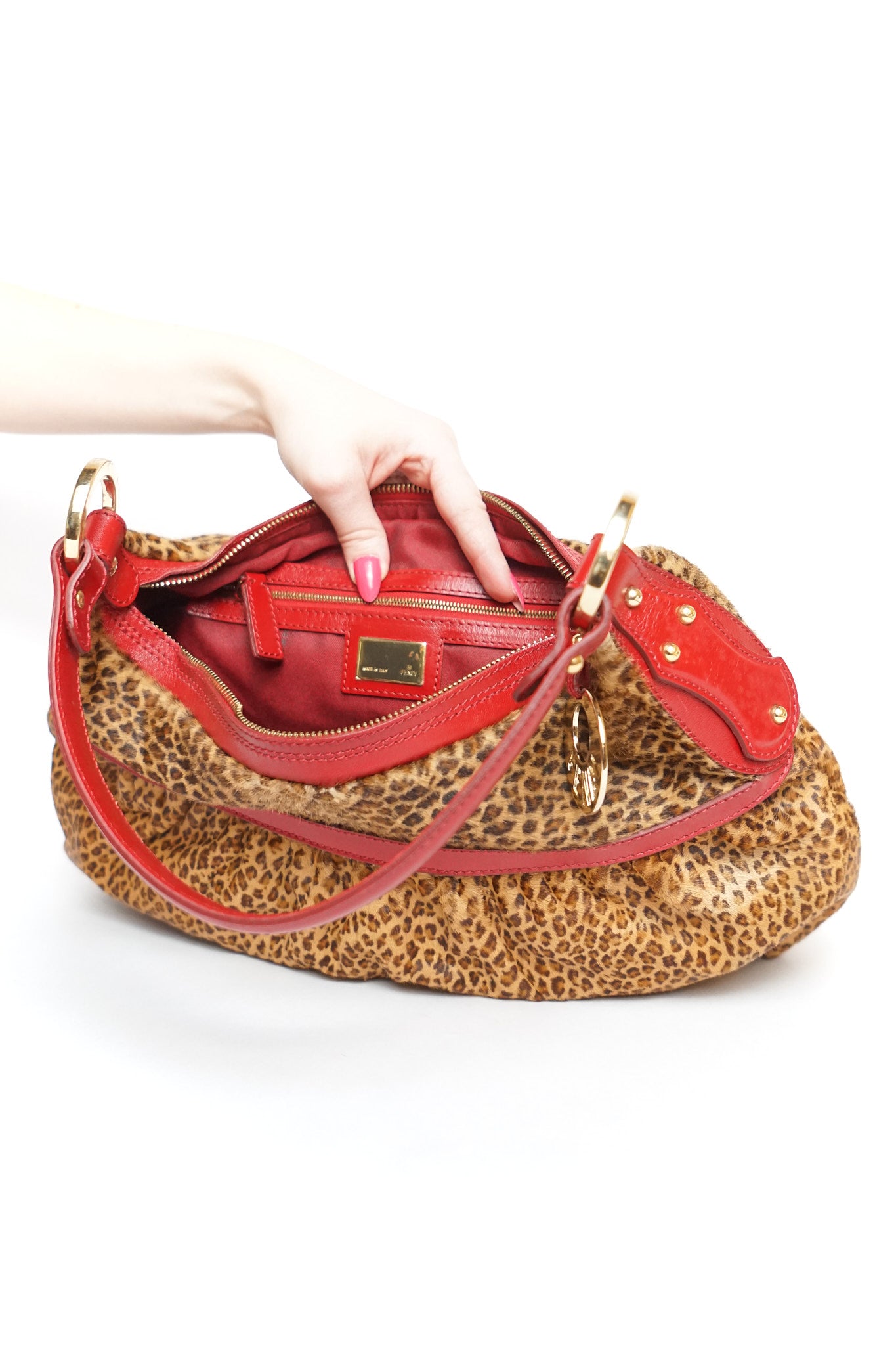 Fendi Leopard Print Calfskin Chef Shoulder Bag