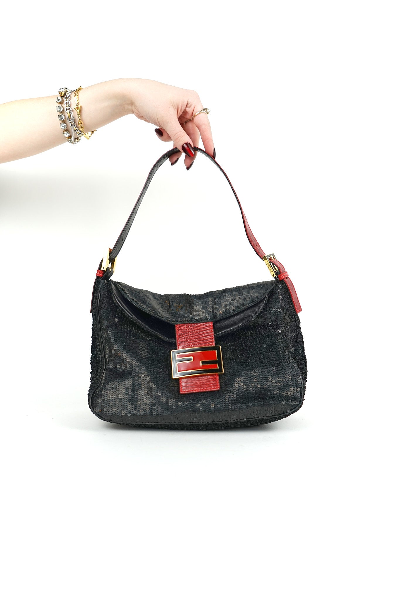 Fendi Sequin Lizard Trim Mamma Bag