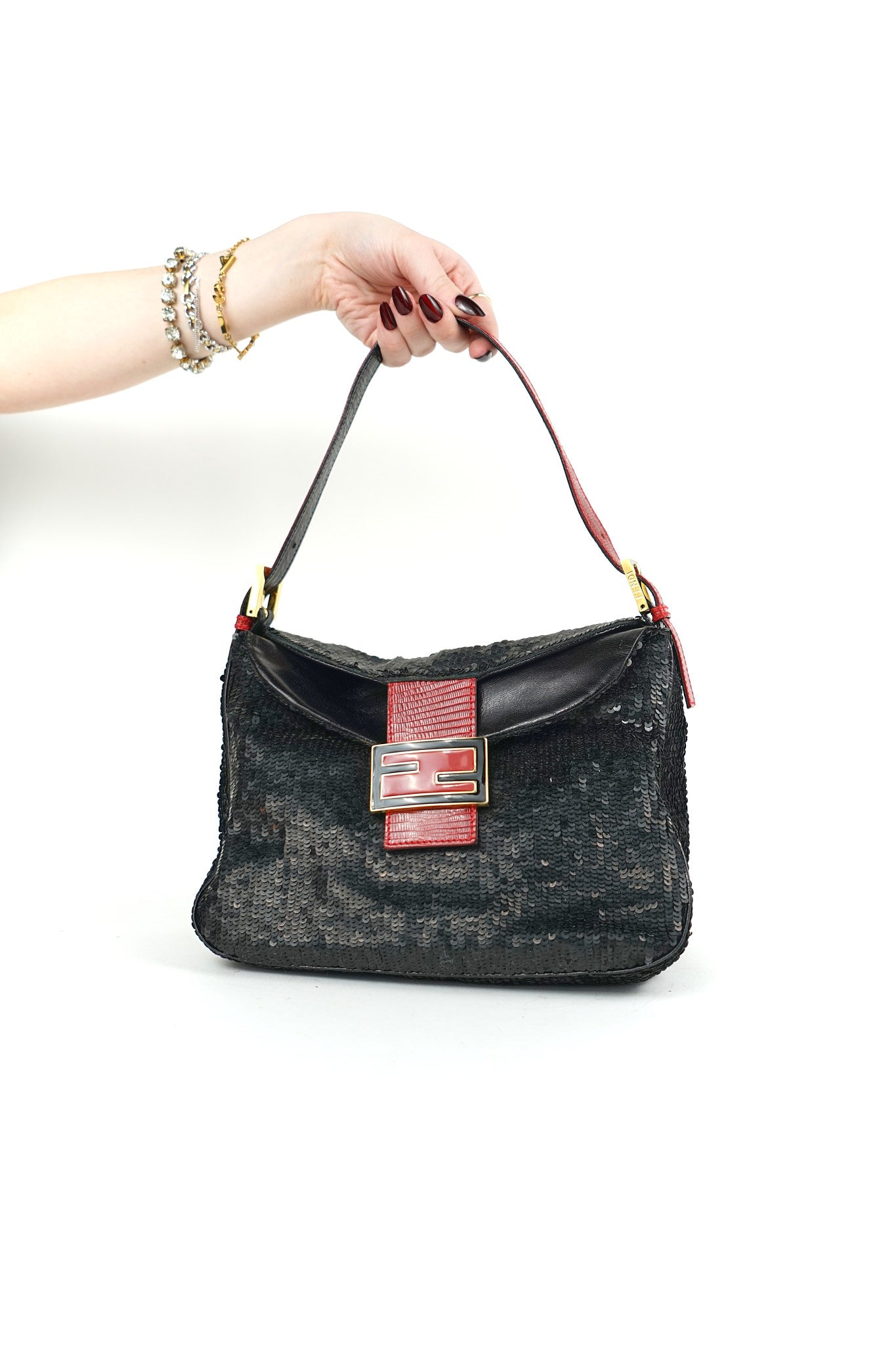 Fendi Sequin Lizard Trim Mamma Bag