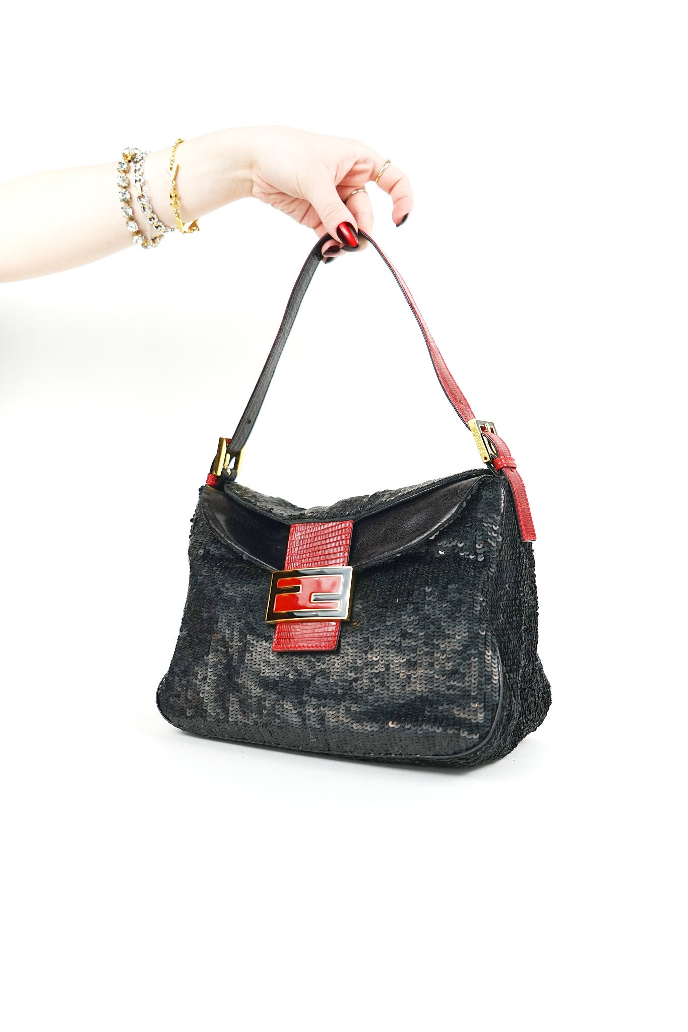 Fendi Sequin Lizard Trim Mamma Bag