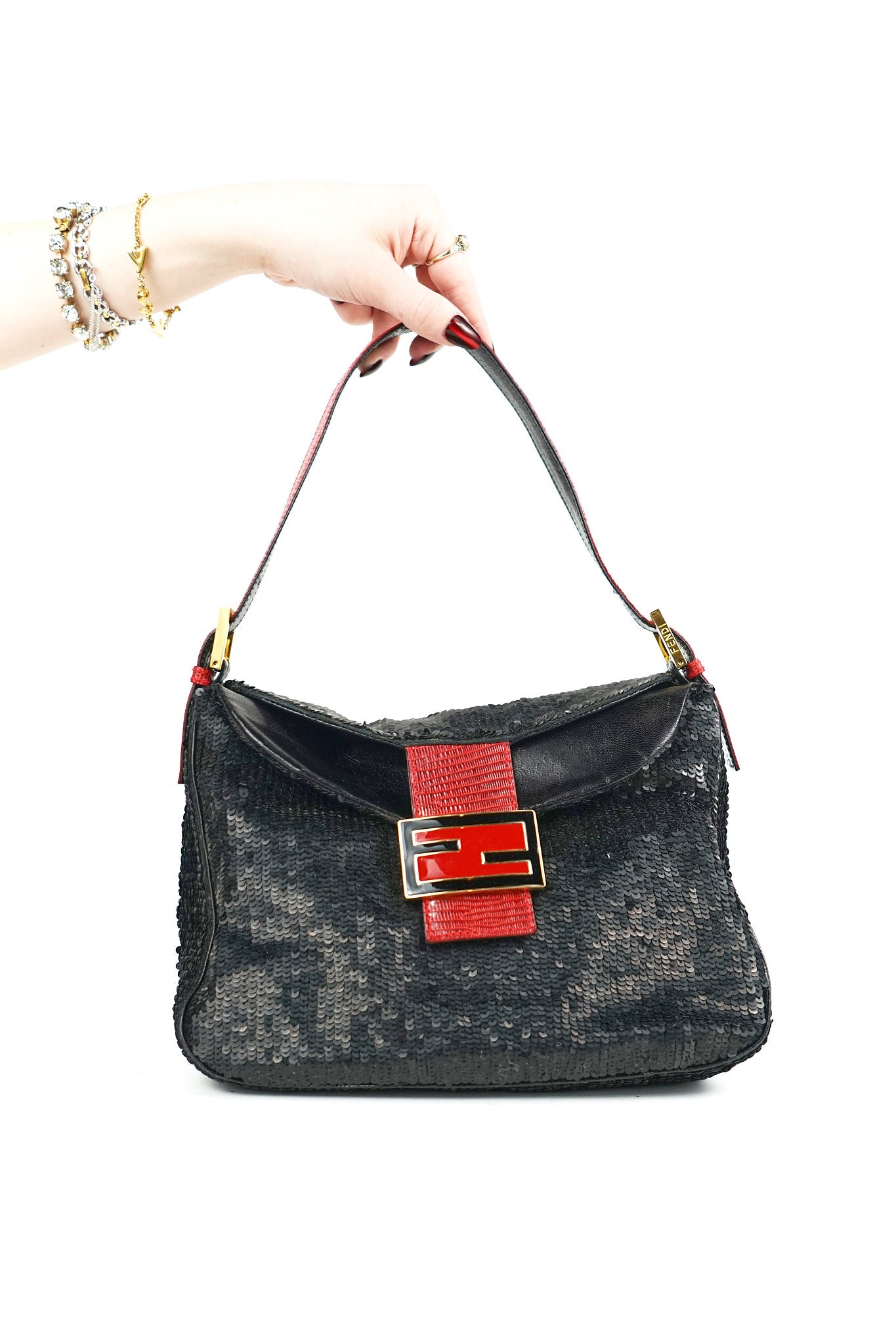 Fendi Sequin Lizard Trim Mamma Bag