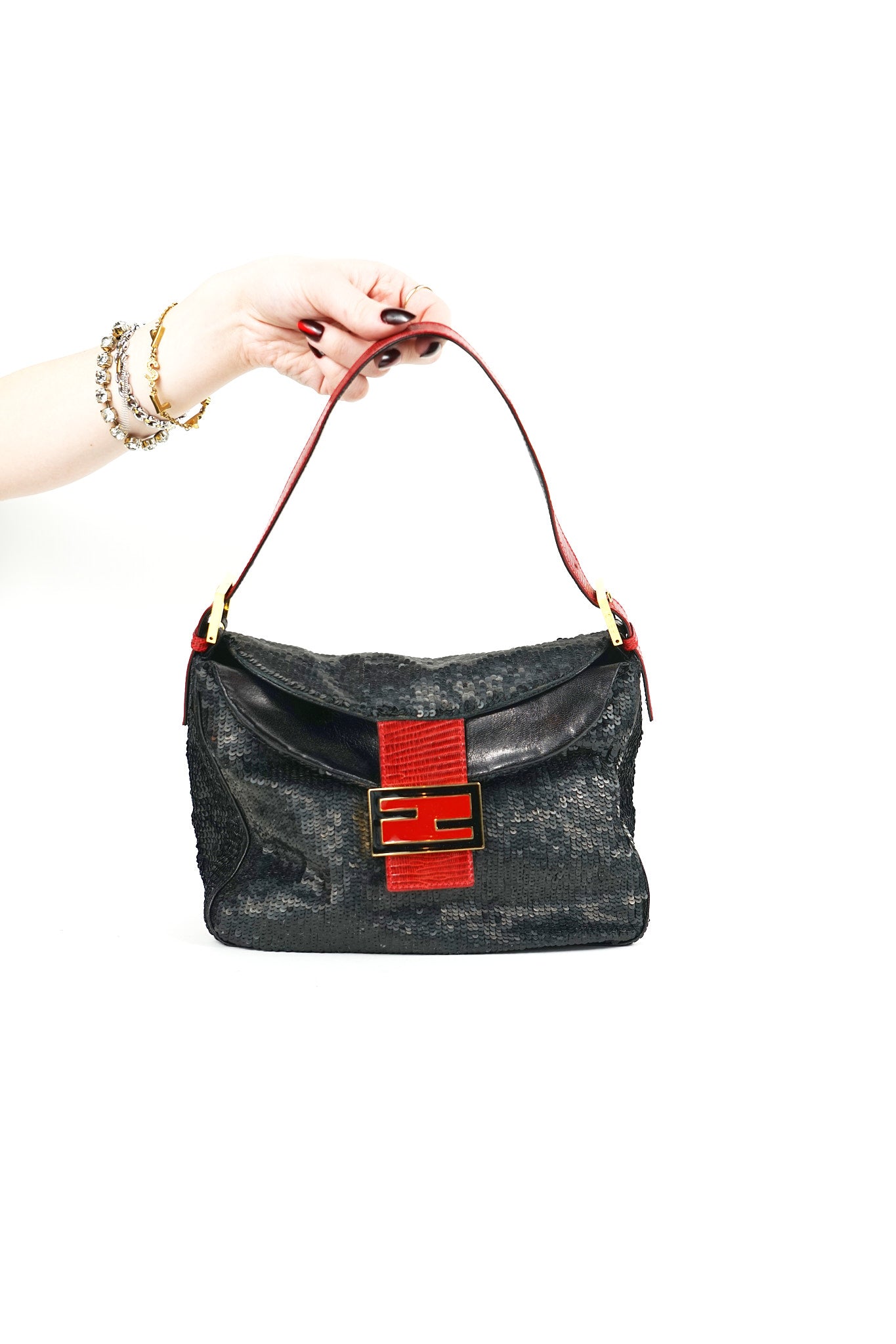 Fendi Sequin Lizard Trim Mamma Bag