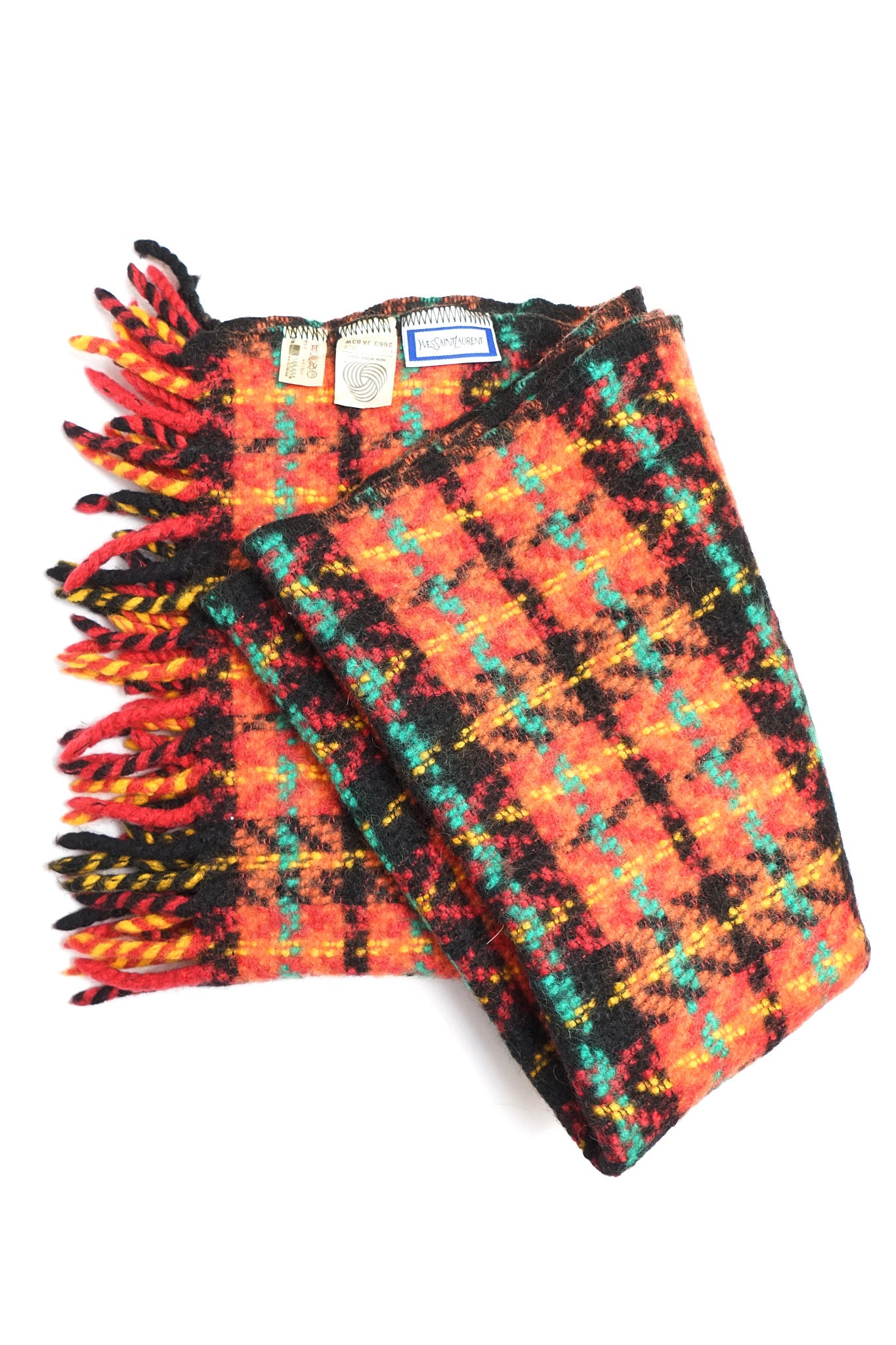 YSL Plaid Wool Knit Scarf