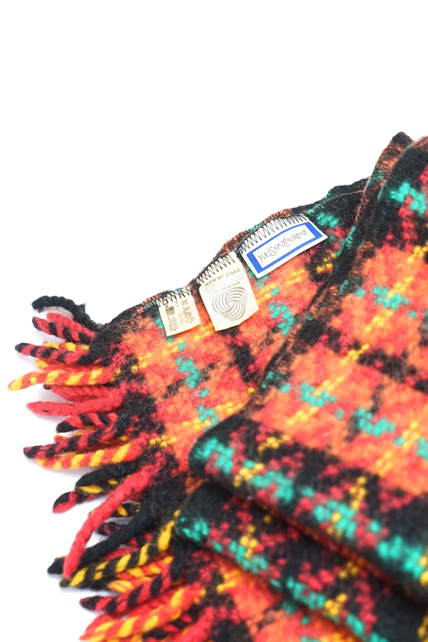 YSL Plaid Wool Knit Scarf