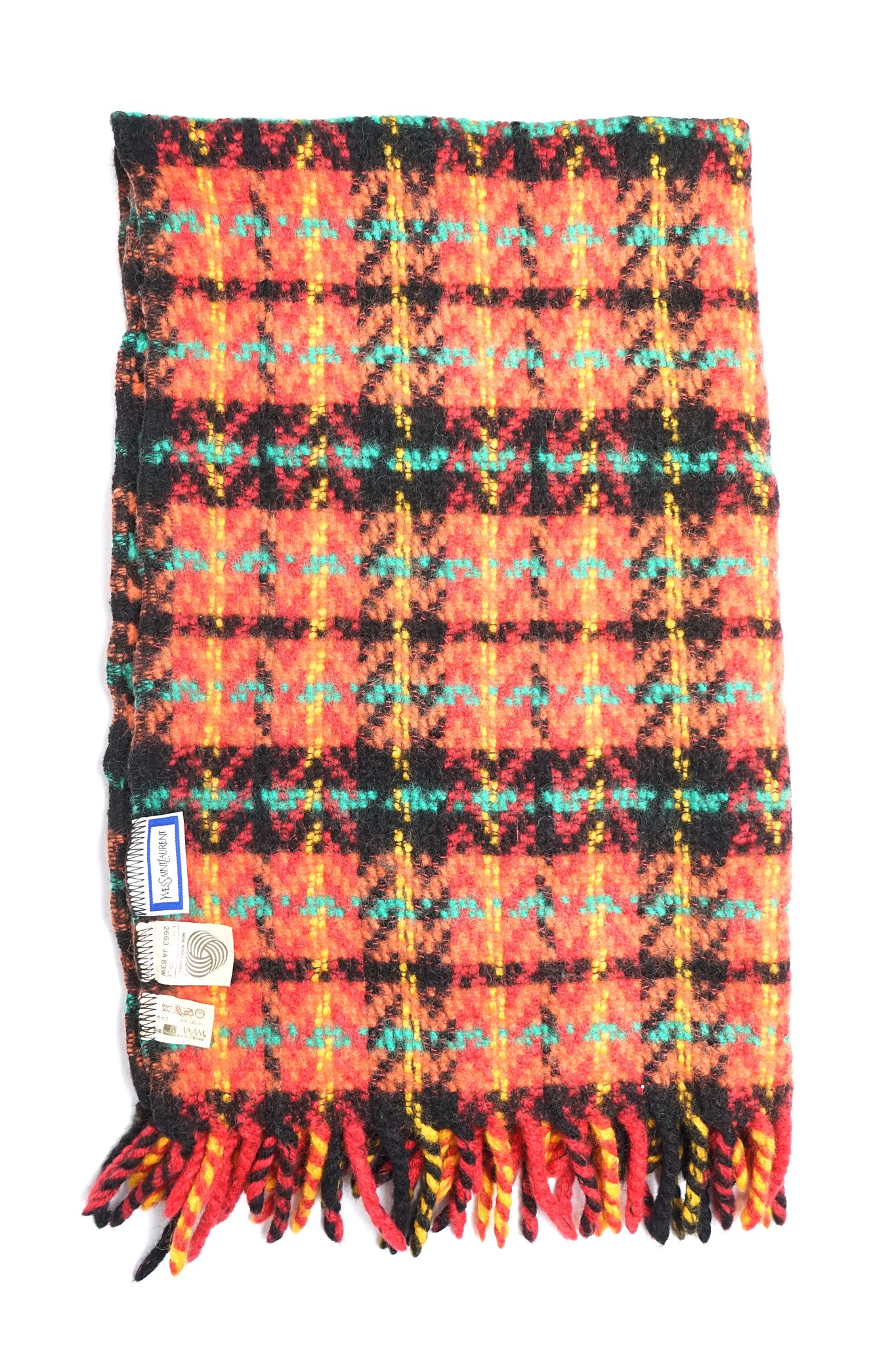 YSL Plaid Wool Knit Scarf