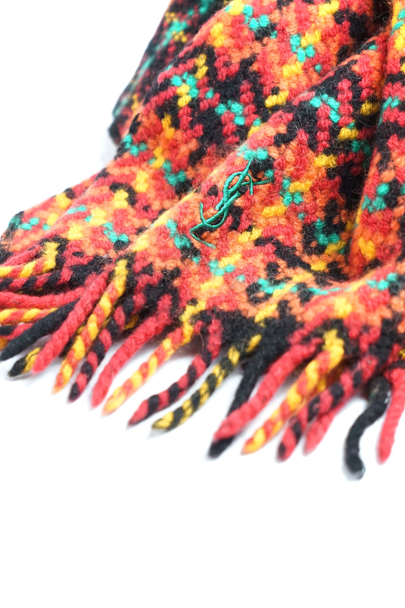 YSL Plaid Wool Knit Scarf