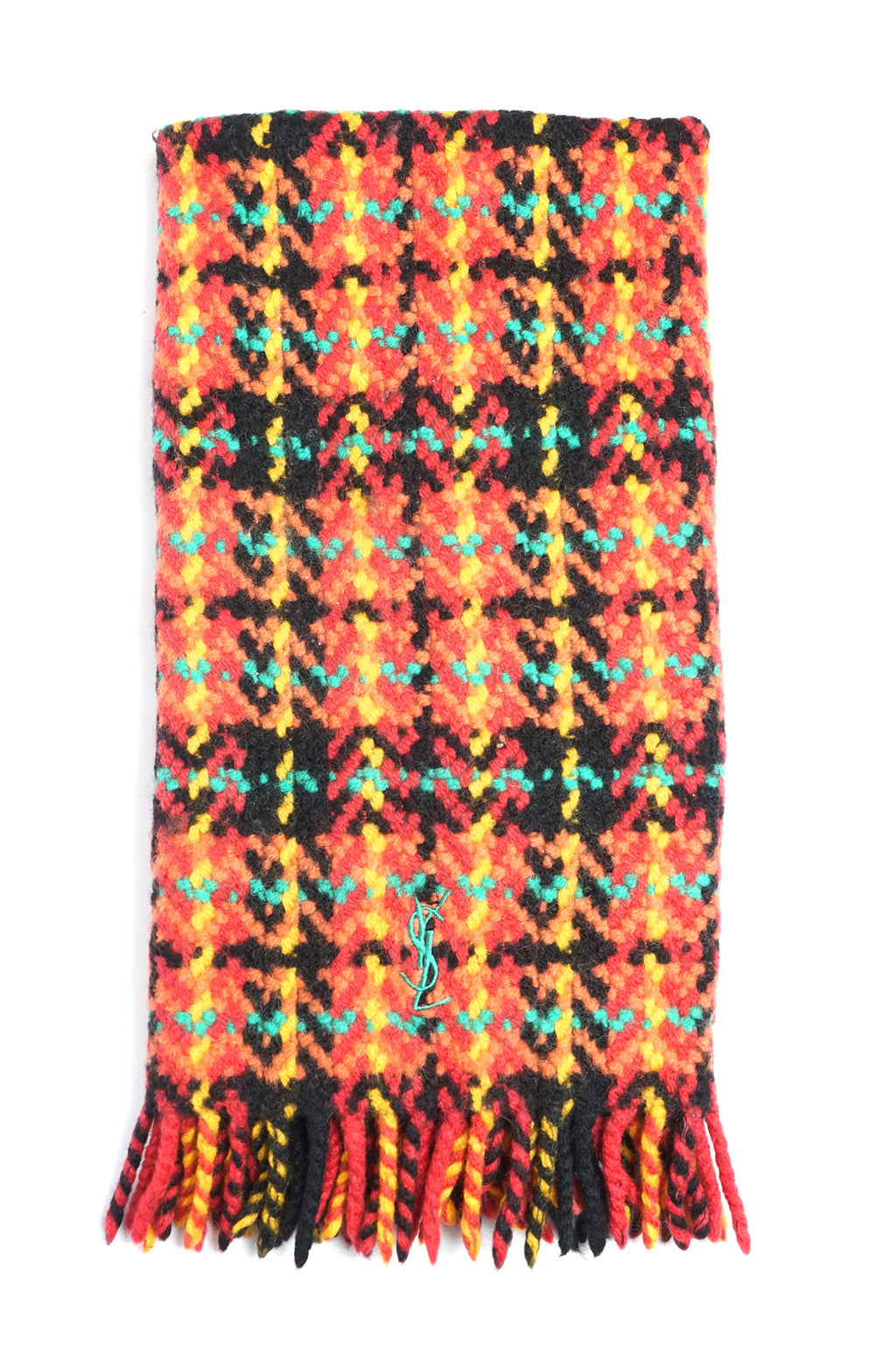 YSL Plaid Wool Knit Scarf