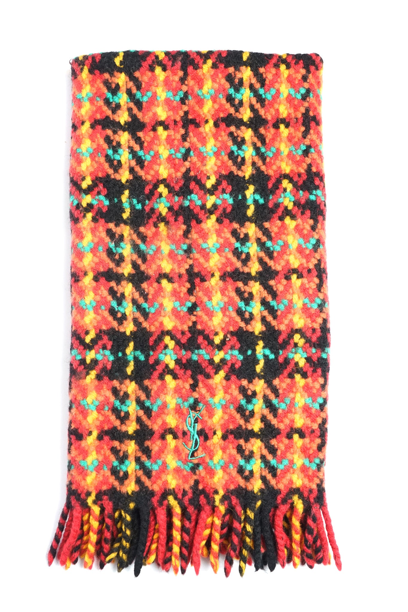 YSL Plaid Wool Knit Scarf
