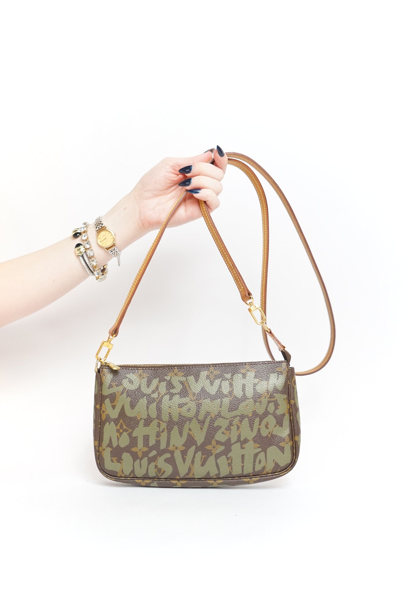 Louis Vuitton Monogram Green Graffiti Pochette by Stephen Sprouse