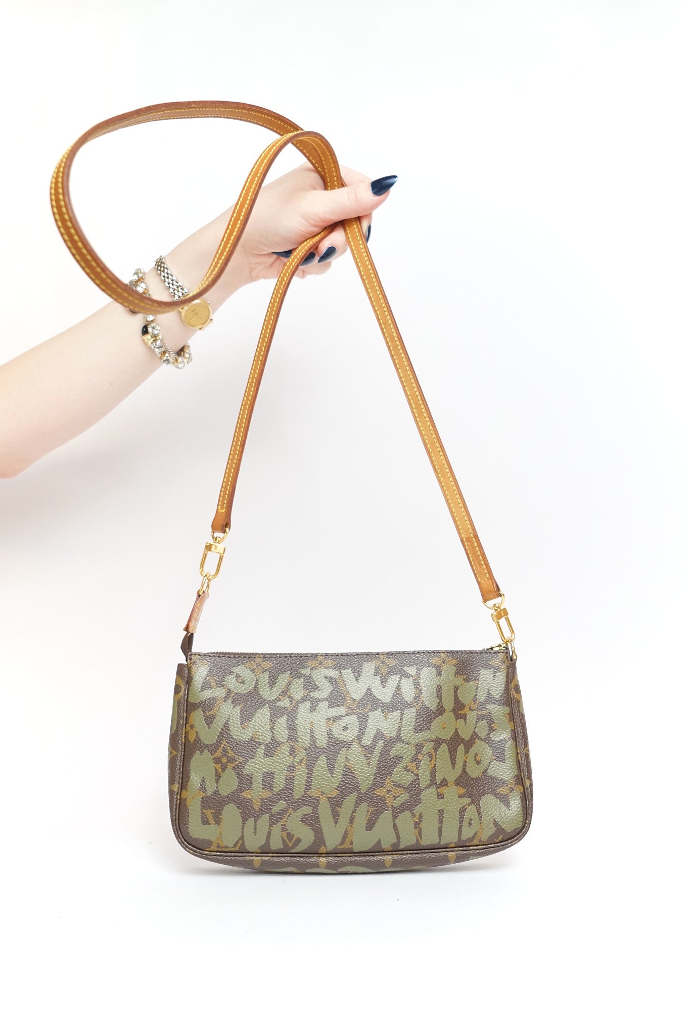 Louis Vuitton Monogram Green Graffiti Pochette by Stephen Sprouse
